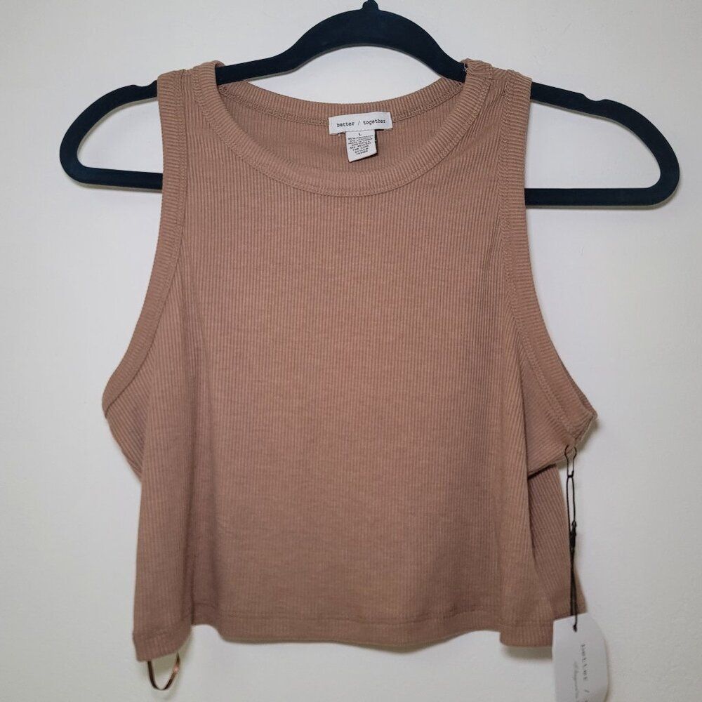 🆕  Better / Together Racer Front Tank Crop Top - Brown/ Tan, Large‎